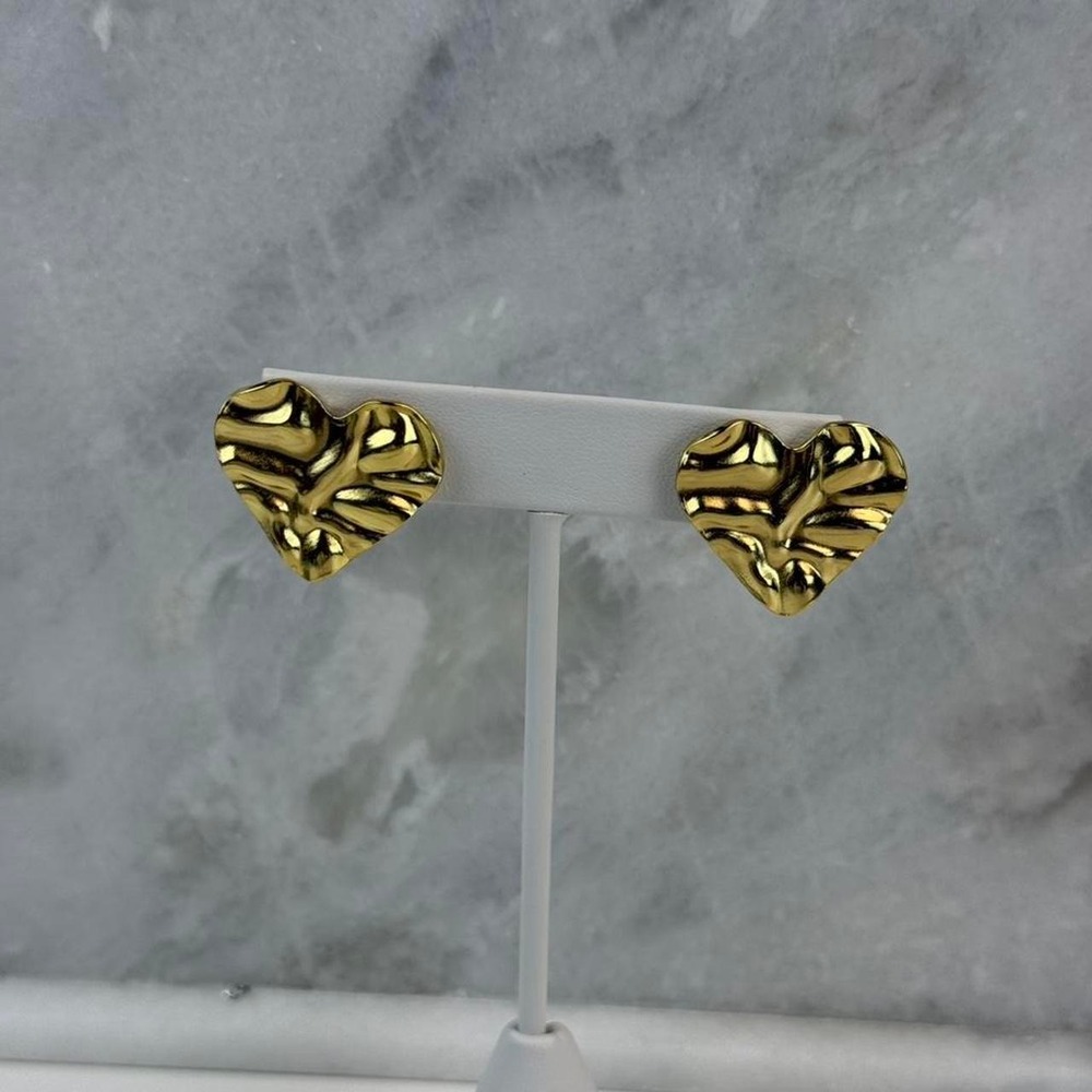 Gold Textured Heart Stud Earrings